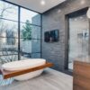Aksent 3D Grey Basalt Stacked Stone Residential Bathroom