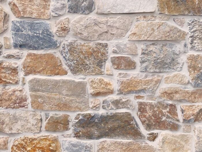 Golden Harvest natural stone veneer product Ashlar and random squares and rectangles
