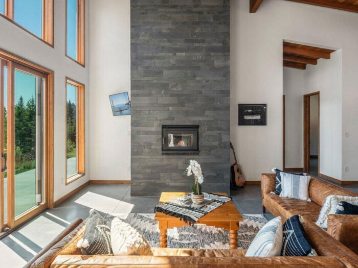 Graphite Lavastone Planc Natural Stone Veneerr Residential Fireplace