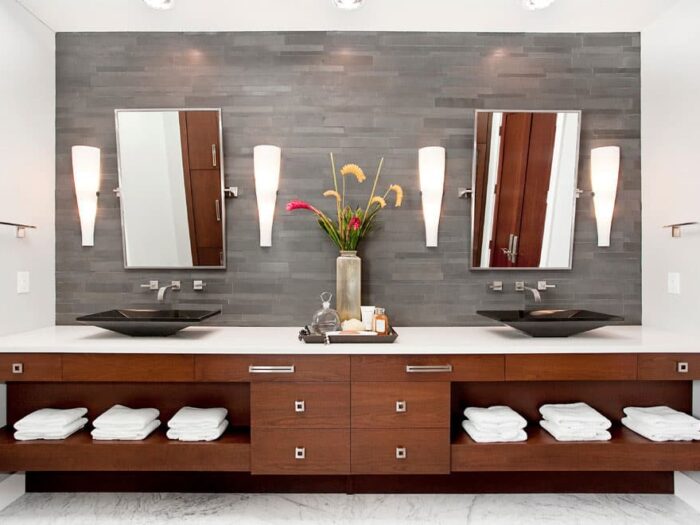 Grey Basalt Lynia Natural Stone Veneer Residential Bathroom