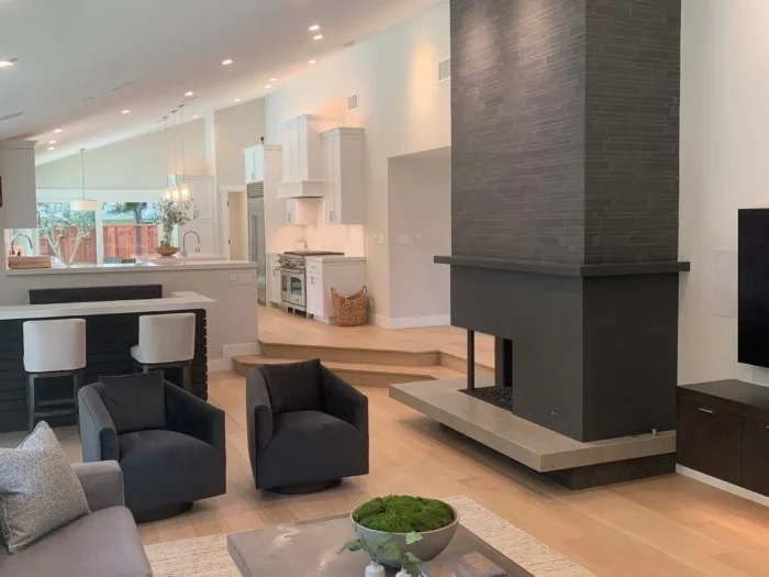 Grey Basalt Lynia Natural Stone Veneer Residential Fireplace