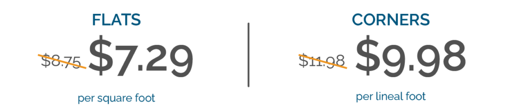 image showing the original and new prices for H-Series flats and corners. 