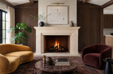 Lafayette Design natural stone fireplace surround at Hedberg Home