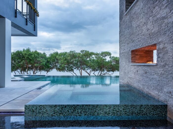 Pro Series Silva Splitface Stone Panels Poolside Fireplace
