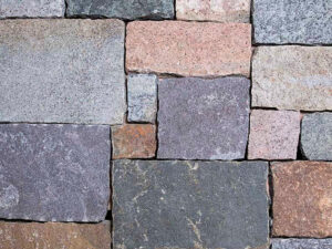 Close up of Adirondack squares and rectangles in whimsical sky, gray, and autumn tones