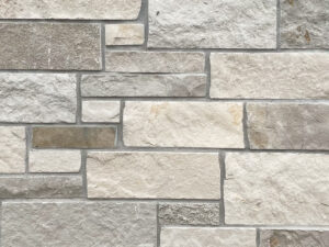 closeup of Belmont natural stone veneer display with restoration mortar