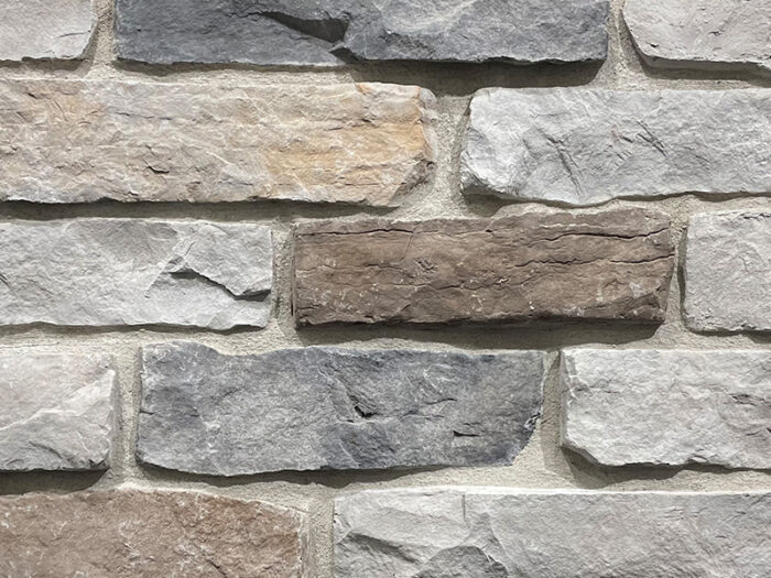 closeup of dotsero ridge manufactured stone veneer display with restoration mortar