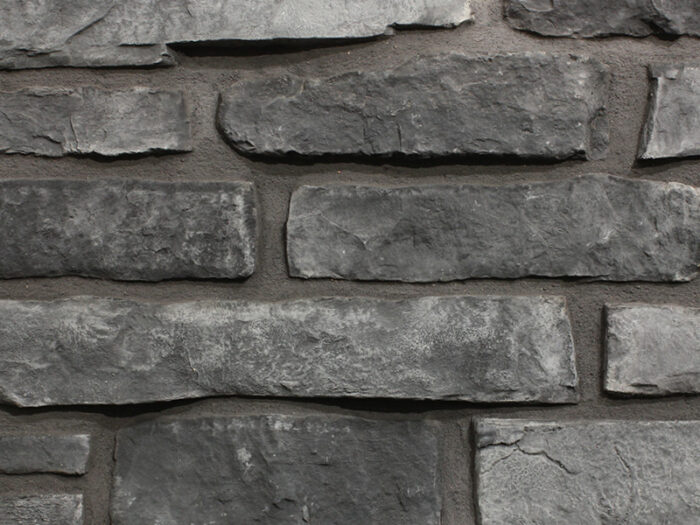 Ebony Ridge manufactured stone veneer showroom display with black mortar