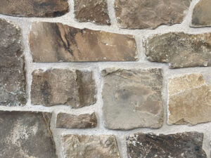 closeup of elk mountain natural stone veneer display with restoration mortar