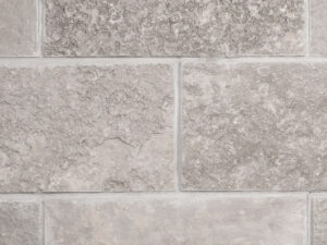 closeup of fond du lac natural stone panel display with white mortar