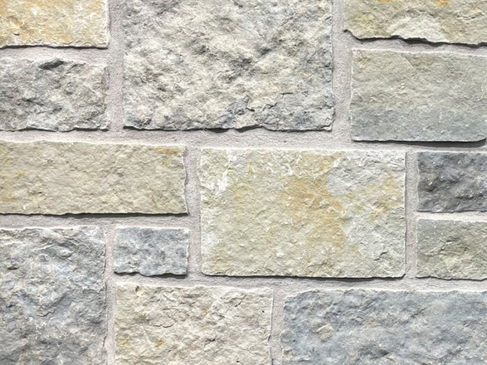 closeup of nantucket natural stone veneer display with restoration mortar