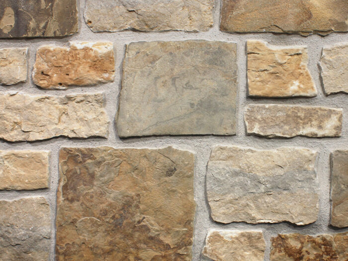 closeup of pine hollow natural stone veneer display with restoration mortar