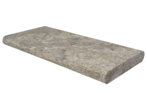 Silver Travertine natural stone pool coping product swatch shown dry