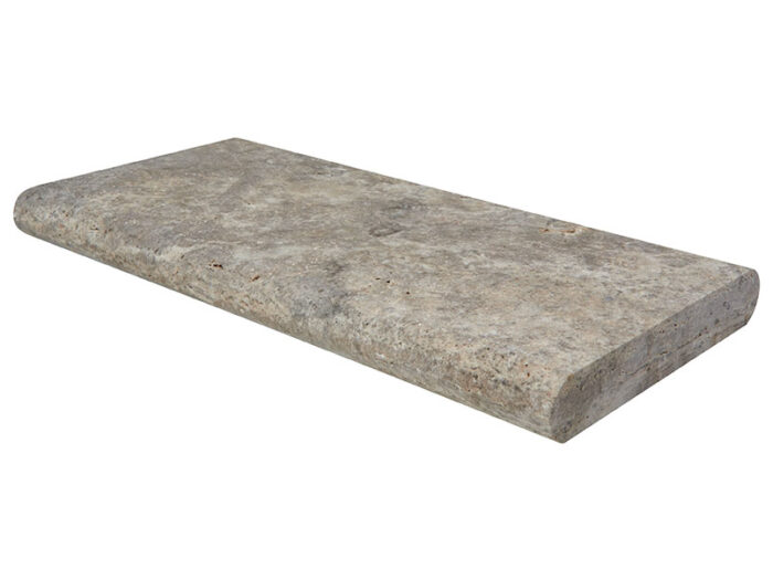 Silver Travertine natural stone pool coping product swatch shown dry