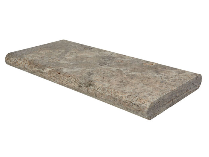 Silver Travertine natural stone pool coping product swatch shown wet