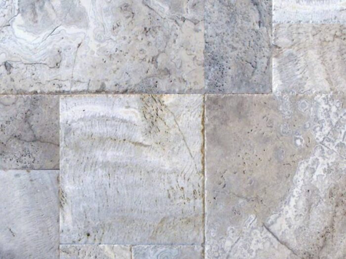 Silver Travertine cut and patterned flagstone product swatch photo